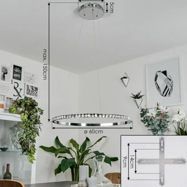 hofstein Suspension Avelar LED Chrome, Transparent, 1 lumière* Lampes En Verre