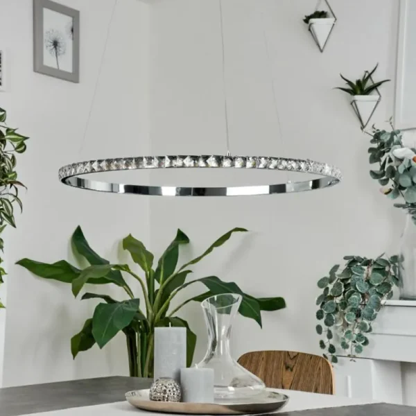 hofstein Suspension Avelar LED Chrome, Transparent, 1 lumière* Lampes En Verre