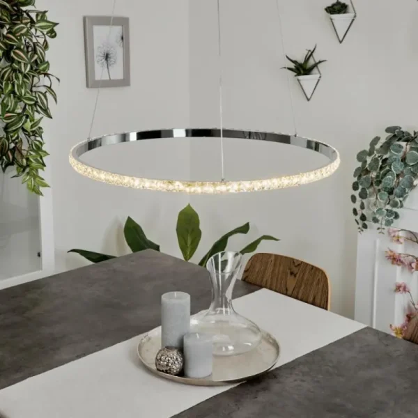 hofstein Suspension Avelar LED Chrome, Transparent, 1 lumière* Lampes En Verre