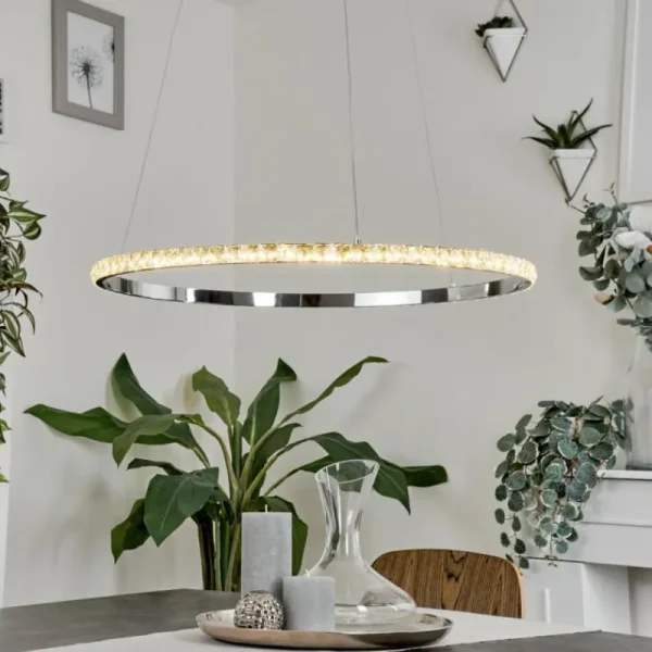 hofstein Suspension Avelar LED Chrome, Transparent, 1 lumière* Lampes En Verre
