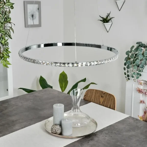 hofstein Suspension Avelar LED Chrome, Transparent, 1 lumière* Lampes En Verre