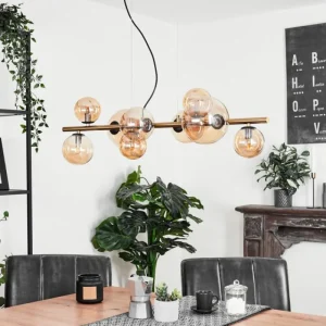 hofstein Suspension Chehalis LED Laiton, Noir, 9 lumières* Lampes En Verre