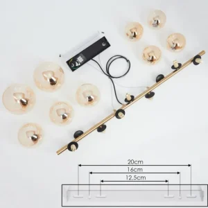 hofstein Suspension Chehalis LED Laiton, Noir, 9 lumières* Lampes En Verre