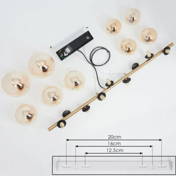 hofstein Suspension Chehalis LED Laiton, Noir, 9 lumières* Lampes En Verre