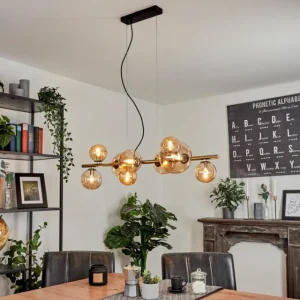 hofstein Suspension Chehalis LED Laiton, Noir, 9 lumières* Lampes En Verre
