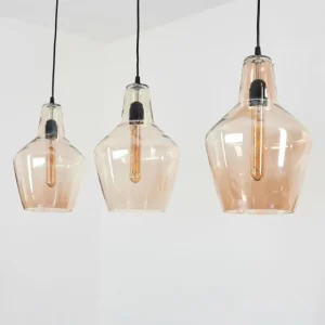 hofstein Suspension Donzhausen Argent Oxydé, 3 lumières* Lampes En Verre