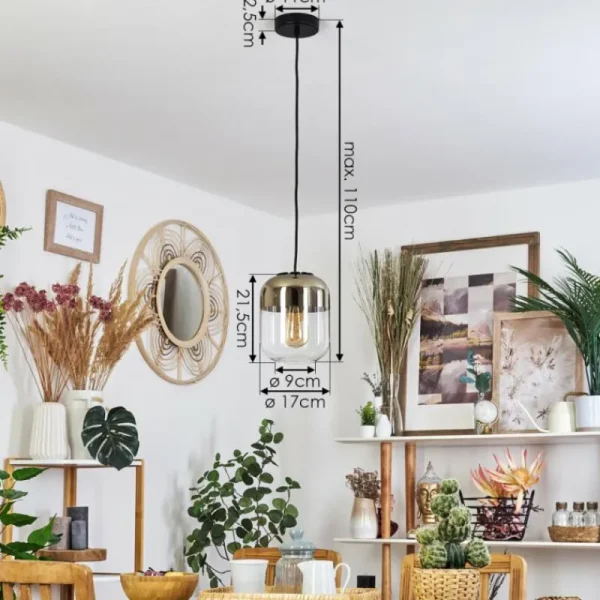hofstein Suspension Golpilhal Or, Clair, 1 lumière* Lampes En Verre