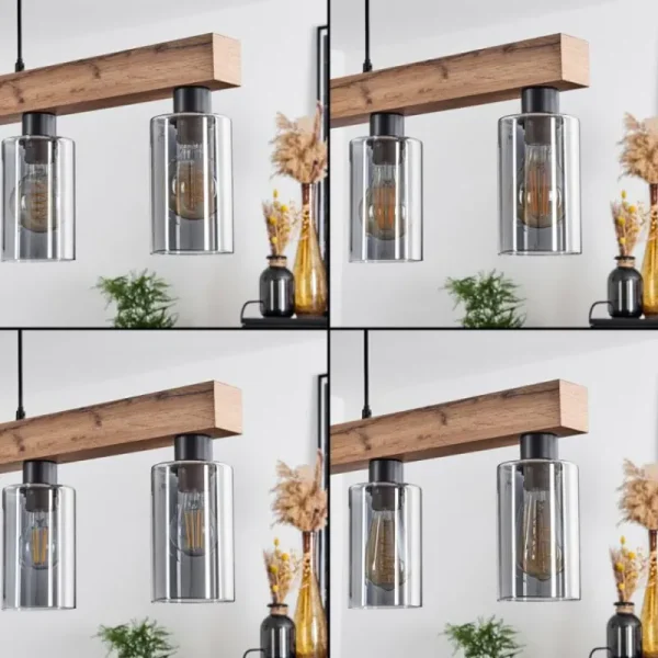 hofstein Suspension Hunouri Brun, Couleur bois, Noir, 6 lumières* Lampes Modernes