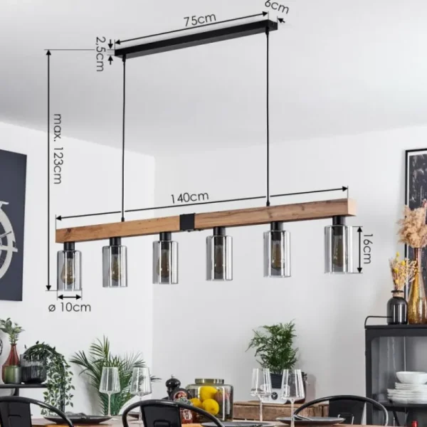 hofstein Suspension Hunouri Brun, Couleur bois, Noir, 6 lumières* Lampes Modernes