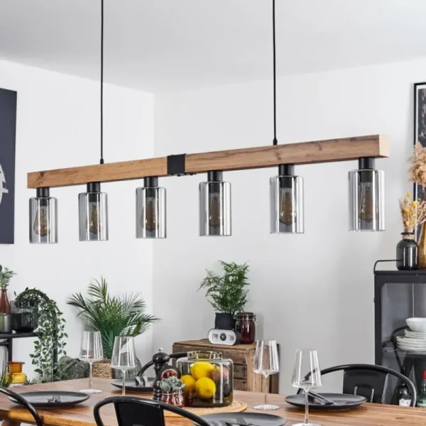 hofstein Suspension Hunouri Brun, Couleur bois, Noir, 6 lumières* Lampes Modernes