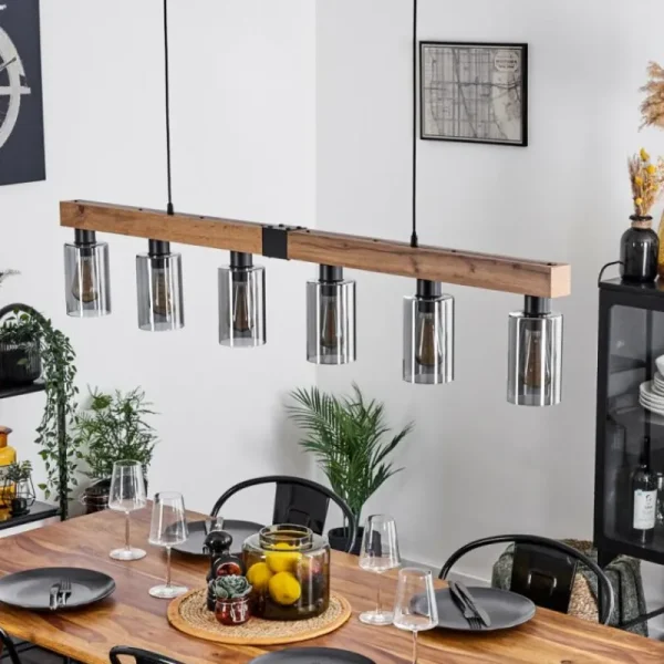 hofstein Suspension Hunouri Brun, Couleur bois, Noir, 6 lumières* Lampes Modernes