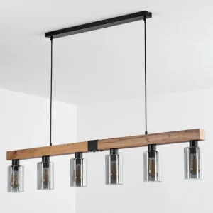 hofstein Suspension Hunouri Brun, Couleur bois, Noir, 6 lumières* Lampes Modernes