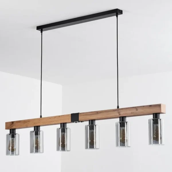 hofstein Suspension Hunouri Brun, Couleur bois, Noir, 6 lumières* Lampes Modernes