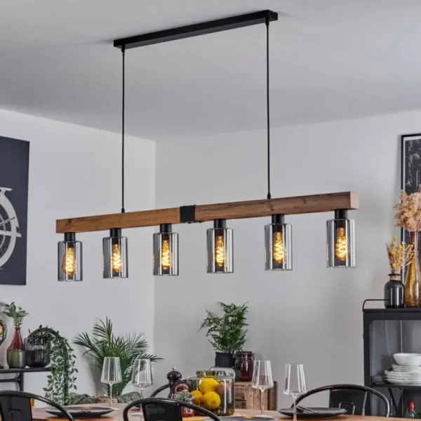 hofstein Suspension Hunouri Brun, Couleur bois, Noir, 6 lumières* Lampes Modernes