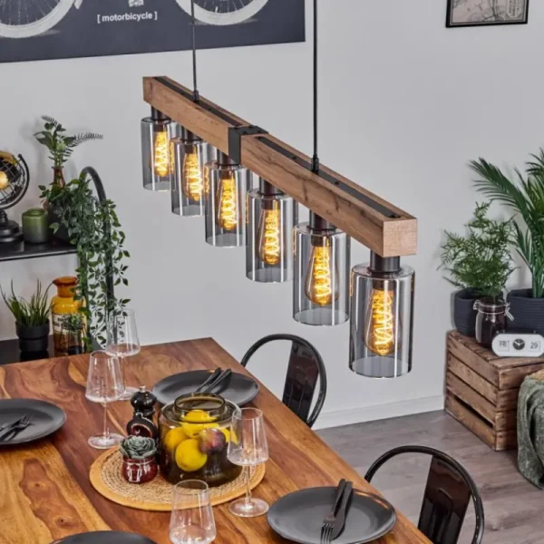 hofstein Suspension Hunouri Brun, Couleur bois, Noir, 6 lumières* Lampes Modernes