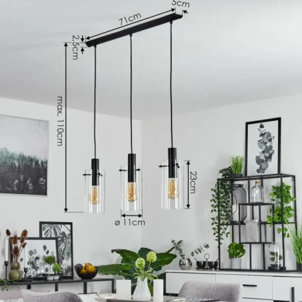 hofstein Suspension Miaqui Noir, 3 lumières* Lampes En Verre