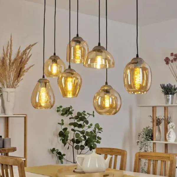 hofstein Suspension Nanami Argent Oxydé, Or, 7 lumières* Lampes En Verre