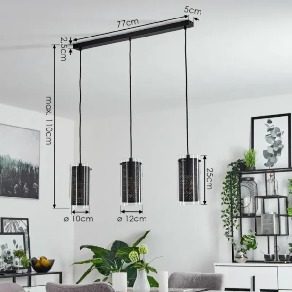 hofstein Suspension Rasperden Noir, 3 lumières* Lampes En Verre