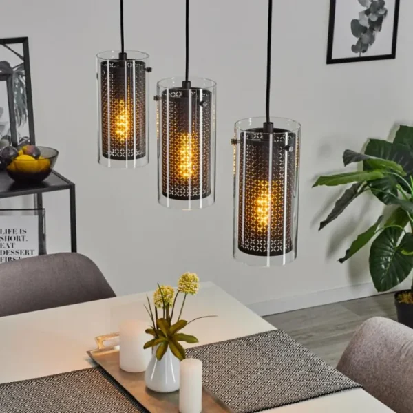 hofstein Suspension Rasperden Noir, 3 lumières* Lampes En Verre