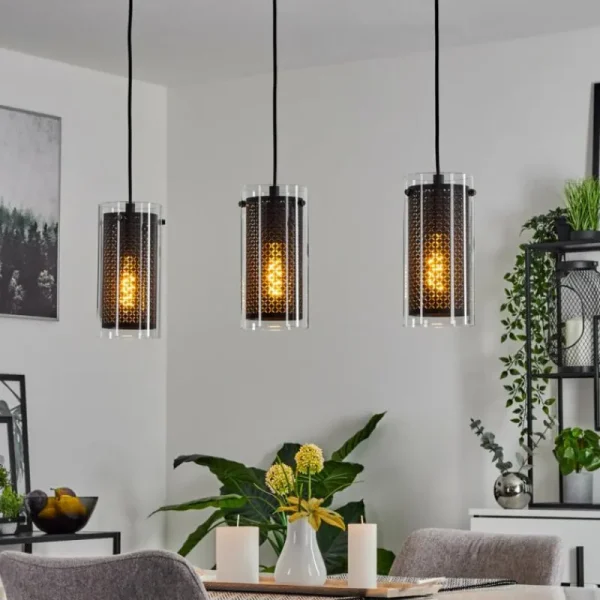 hofstein Suspension Rasperden Noir, 3 lumières* Lampes En Verre