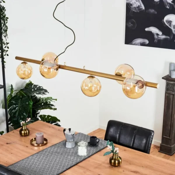 hofstein Suspension Remaisnil Laiton, 6 lumières* Lampes En Verre