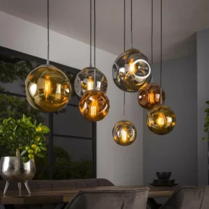 hofstein Suspension Stellar Anthracite, 7 lumières* Lampes En Verre