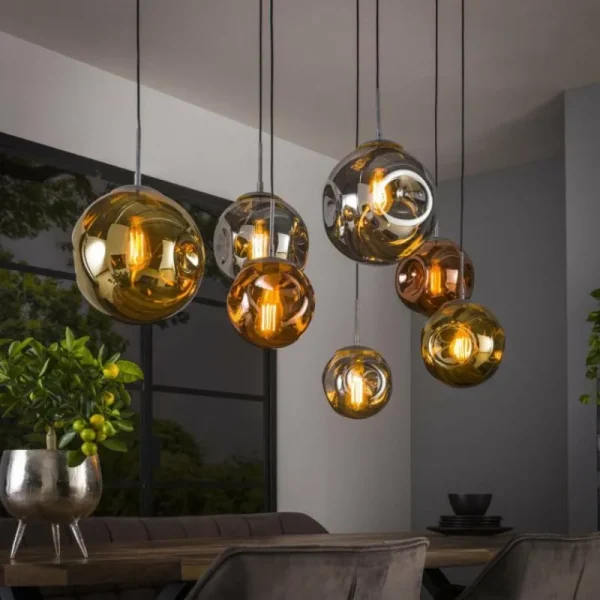 hofstein Suspension Stellar Anthracite, 7 lumières* Lampes En Verre