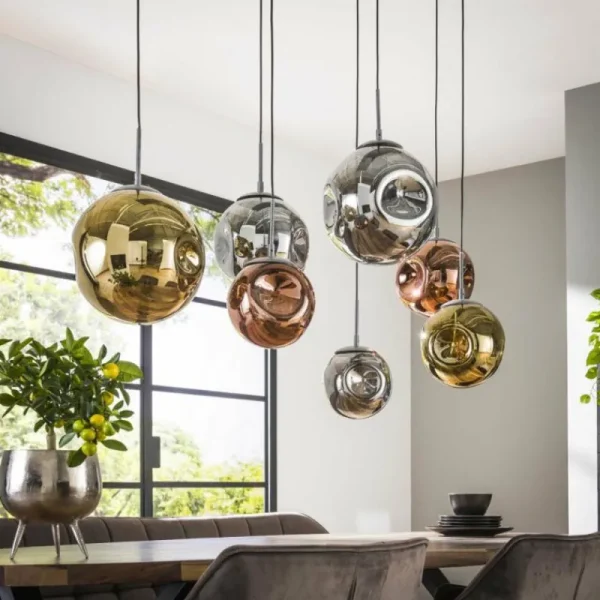 hofstein Suspension Stellar Anthracite, 7 lumières* Lampes En Verre