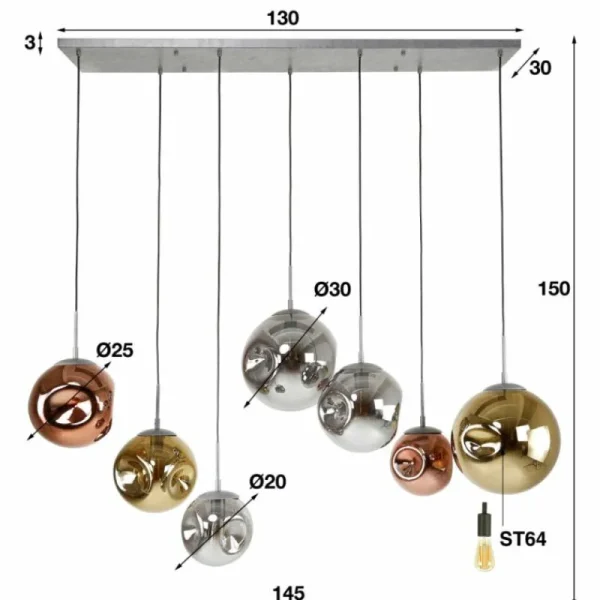 hofstein Suspension Stellar Anthracite, 7 lumières* Lampes En Verre