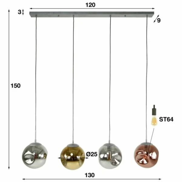 hofstein Suspension Stellar Anthracite, 4 lumières* Lampes En Verre