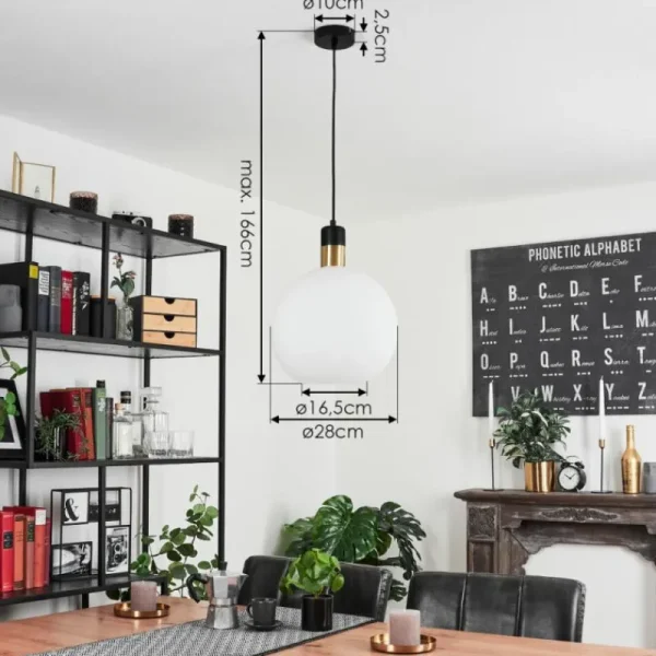 hofstein Suspension Tuvalu Laiton, Noir, 1 lumière* Lampes En Verre
