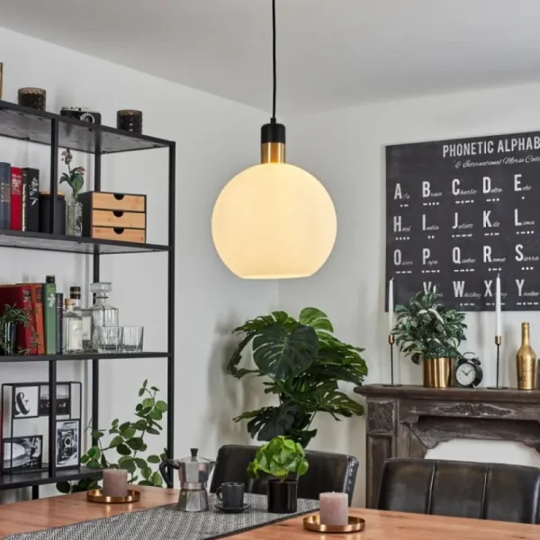 hofstein Suspension Tuvalu Laiton, Noir, 1 lumière* Lampes En Verre