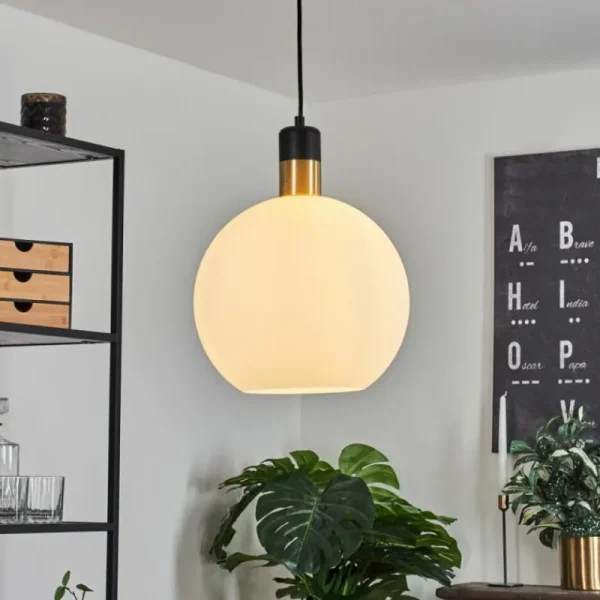hofstein Suspension Tuvalu Laiton, Noir, 1 lumière* Lampes En Verre