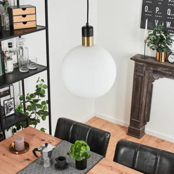 hofstein Suspension Tuvalu Laiton, Noir, 1 lumière* Lampes En Verre