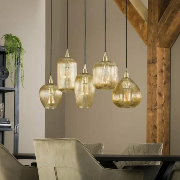 hofstein Suspension Vasco Noir, 5 lumières* Lampes En Verre