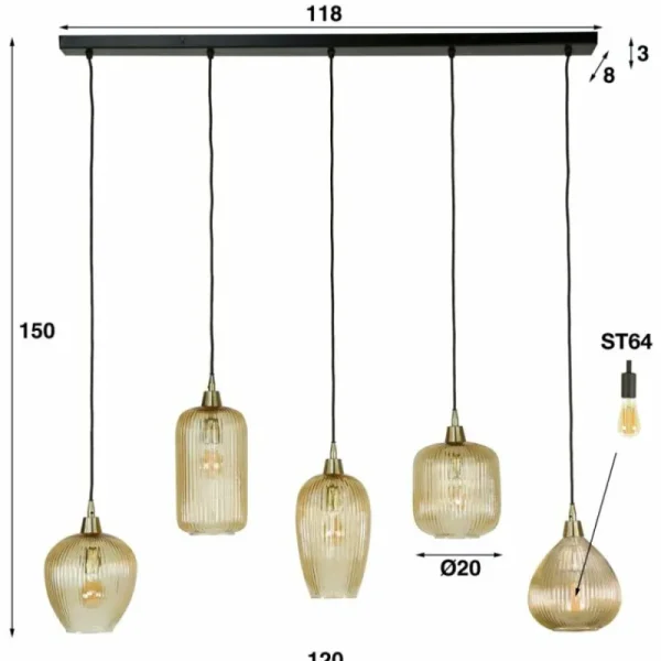 hofstein Suspension Vasco Noir, 5 lumières* Lampes En Verre