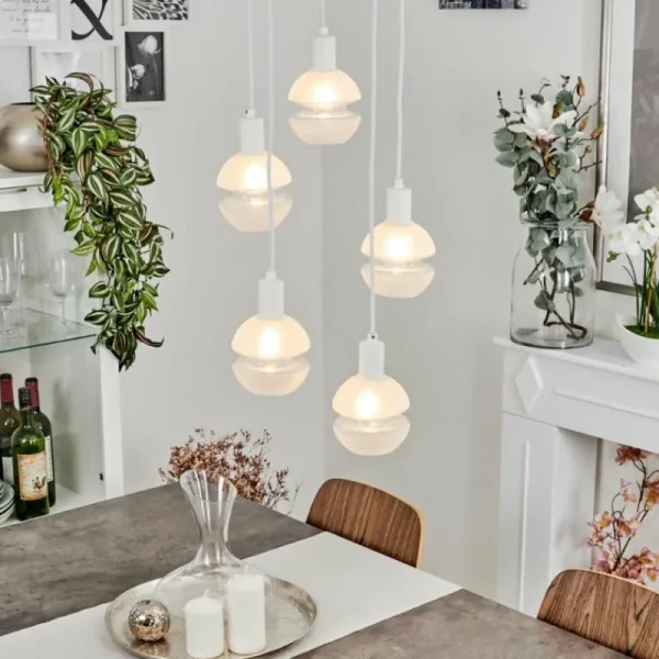hofstein Suspension Ventosa Blanc, 5 lumières* Lampes En Verre