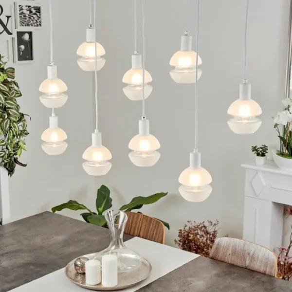 hofstein Suspension Ventosa Blanc, 9 lumières* Lampes En Verre