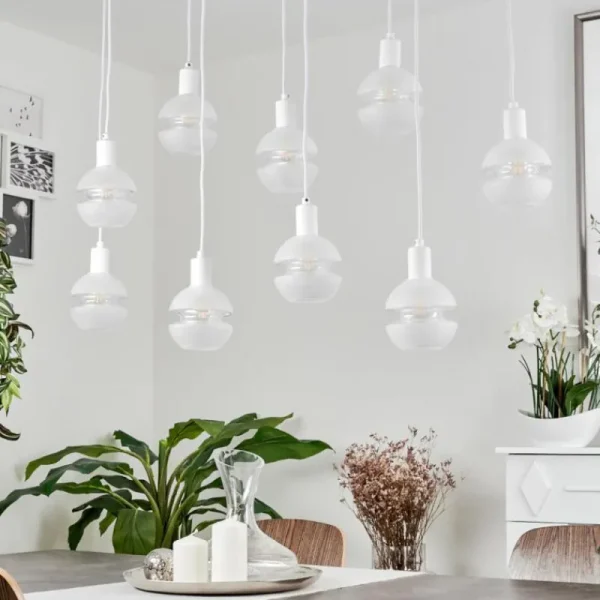hofstein Suspension Ventosa Blanc, 9 lumières* Lampes En Verre