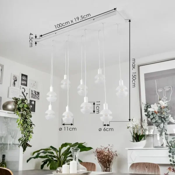 hofstein Suspension Ventosa Blanc, 9 lumières* Lampes En Verre