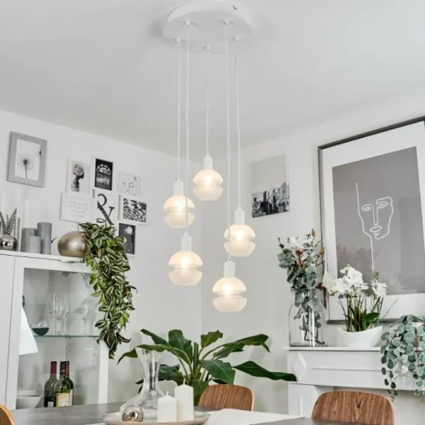 hofstein Suspension Ventosa Blanc, 5 lumières* Lampes En Verre
