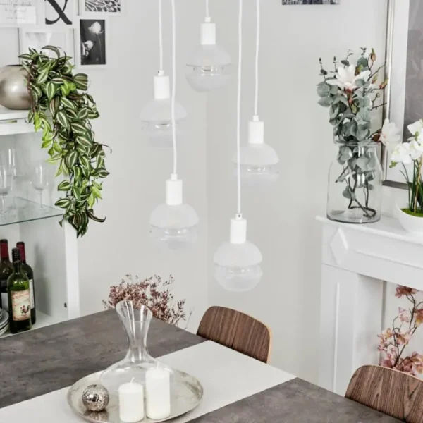 hofstein Suspension Ventosa Blanc, 5 lumières* Lampes En Verre