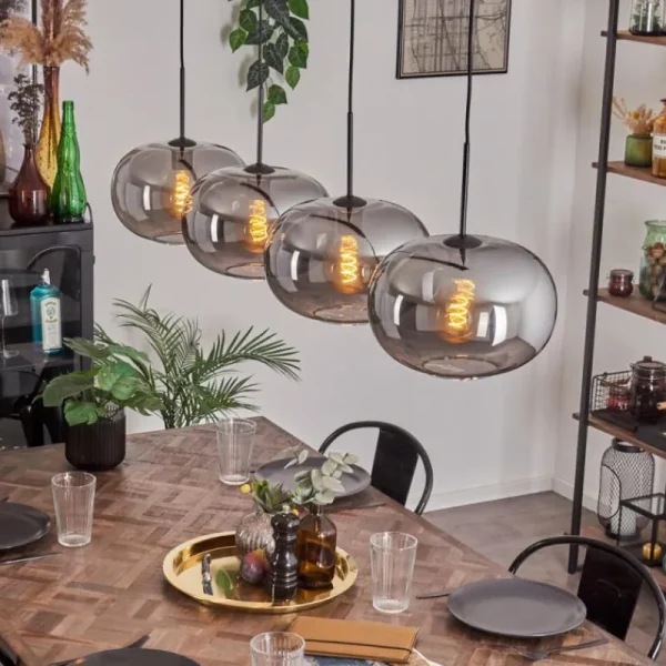 hofstein Suspension - Verre 30 cm Apedo Fumé, 4 lumières* Lampes Modernes