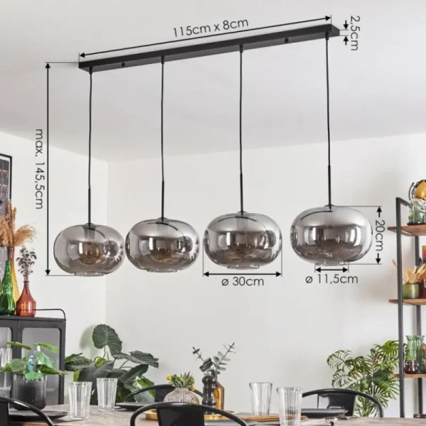 hofstein Suspension - Verre 30 cm Apedo Fumé, 4 lumières* Lampes Modernes