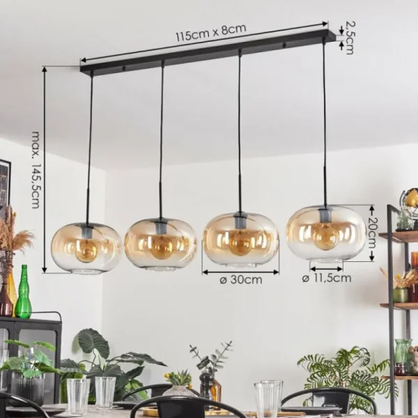 hofstein Suspension - Verre 30 cm Apedo Ambre, Clair, 4 lumières* Lampes En Verre