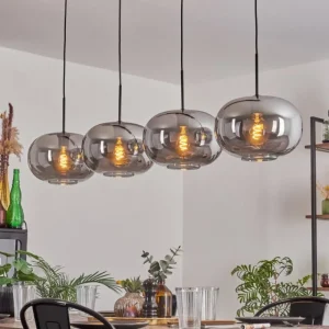hofstein Suspension - Verre 30 cm Apedo Fumé, 4 lumières* Lampes Modernes
