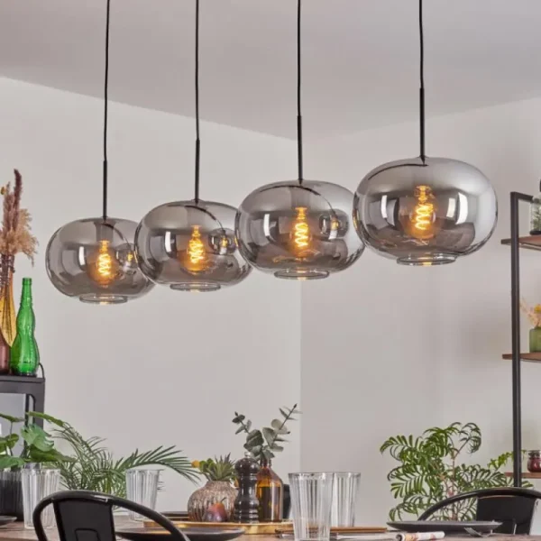 hofstein Suspension - Verre 30 cm Apedo Fumé, 4 lumières* Lampes Modernes