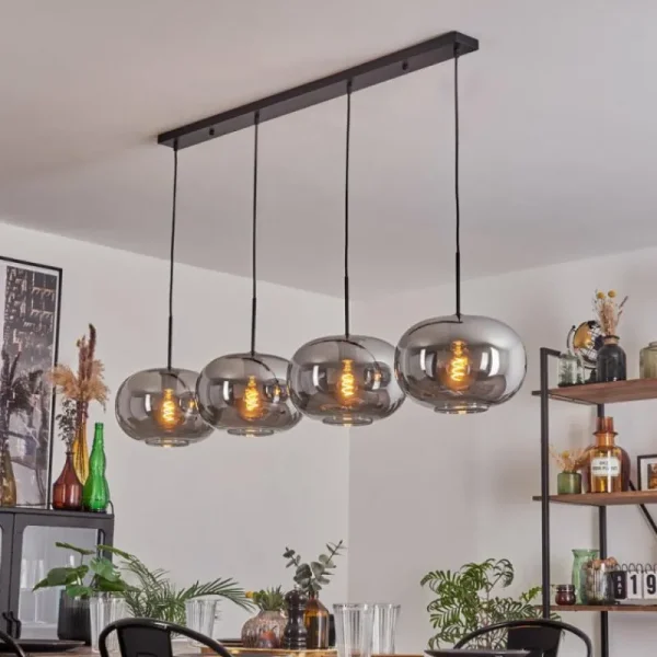 hofstein Suspension - Verre 30 cm Apedo Fumé, 4 lumières* Lampes Modernes