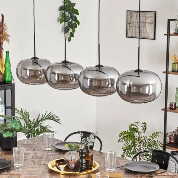 hofstein Suspension - Verre 30 cm Apedo Fumé, 4 lumières* Lampes Modernes