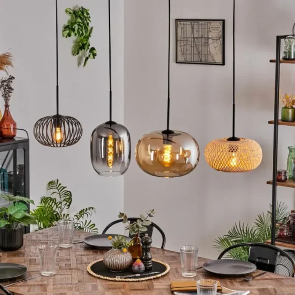 hofstein Suspension - Verre 25 cm, 20cm Ripoll Ambre, Clair, Écru, Fumé, Noir, 4 lumières* Lampes Modernes